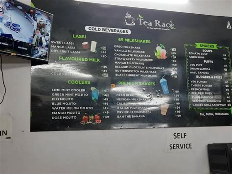 Menu at Tea race, Hyderabad