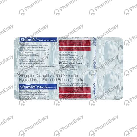Sitamax Trio 10/100/500mg Strip Of 10 Tablets: Uses, Side Effects ...