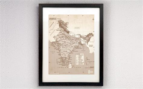 INDIA Map | Classical Sepia | A3 Frame Online Indic Inspirations