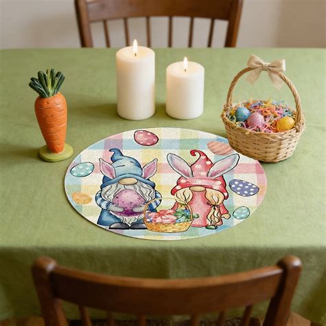 CaiYueKe Easter Round Heat Resistant Placemats 15 Inch - Premium Linen ...