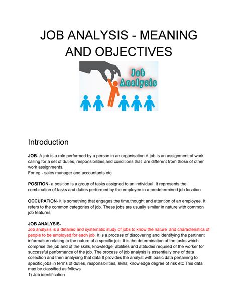 JOB Analysis - Meaning AND Objectives - JOB ANALYSIS - MEANING AND ...