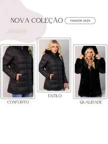 Jaqueta Feminina Dupla Face Veste Dois Lados Puffer Frio Impermeável ...