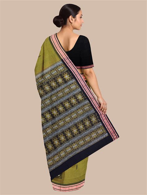 Olive Green and Black Handloom Cotton Sambalpuri Saree – Chhunchi