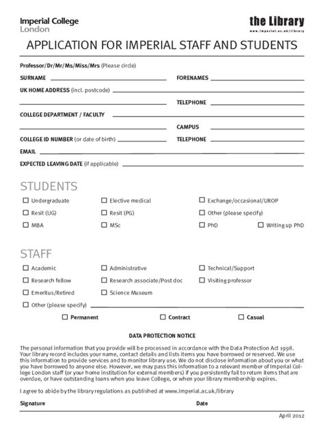 Imperial College Library Application Form - Fill Out, Sign & Share ...