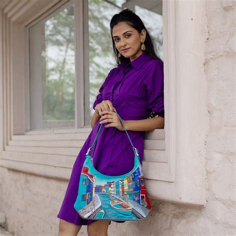 Buy Colorful Island Hand Painted Leather Slim Shoulder Hobo - 714 ...