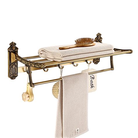 Multifunction Carved Towel Bar Antique Aluminum Bathroom Shelf with 5 ...
