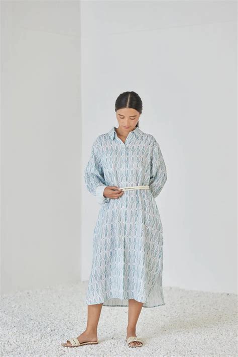 Magnolia Mosaic Blue Shirt Dress | Premium Home Textiles in India