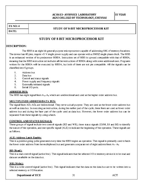 8085 programs in microprocessor kit - EX NO: 4 STUDY OF 8-BIT ...
