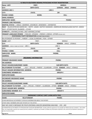 IU Health Southern Indiana Physicians Patient Registration - Blank ...