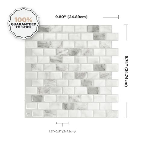 Smart Tiles Ravenna Bianco Gray Marble 10-in x 10-in Glossy Resin Brick ...
