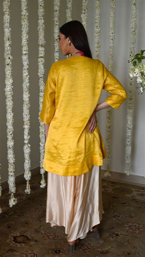 Rani Tunic in Yellow with Deep Ivory Cowl Palazzo – Shorshe Clothing