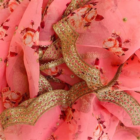 Pink Floral Printed Embroidered Organza Dupatta – anokherang