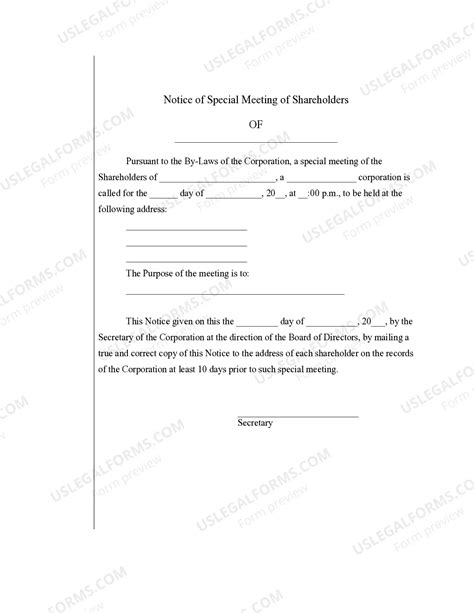 Notice of Shareholders Meeting | US Legal Forms