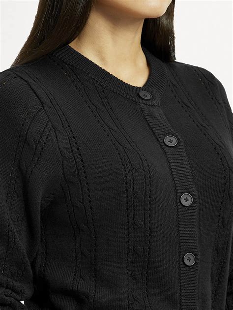 Women's Self Design Black Round Neck Sweater – Levis India Store