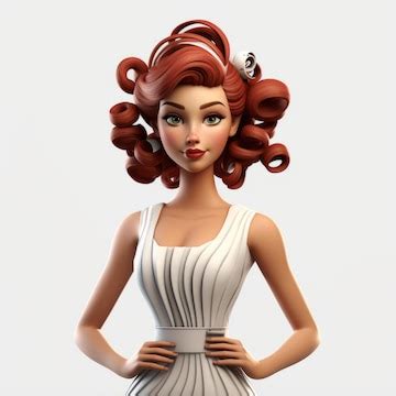 3d cartoon female character with pin curls hairstyle on white ...