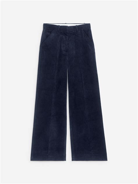 Wide-Leg Corduroy Trousers - Dark Blue - Women - ARKET DK