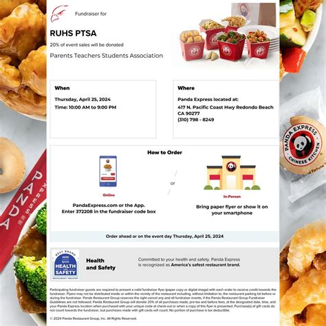 RUHS PTSA Dining for Dollars @ Panda Express Redondo Beach, Panda ...