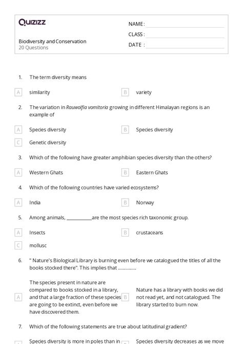 50+ biodiversity and conservation worksheets for 12th Class on Quizizz ...
