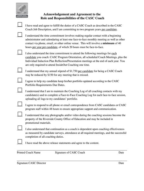 Fillable Online CASC Coach Acknowledgement and Agreement Fax Email ...