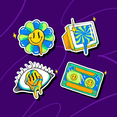 Hand drawn rave sticker set | Free Vector