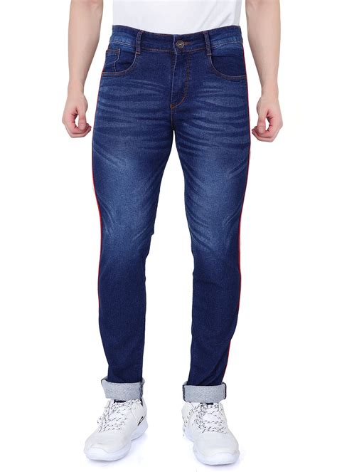 Get Dark Blue Side Strip Detail Low Rise Jeans at ₹ 849 | LBB Shop