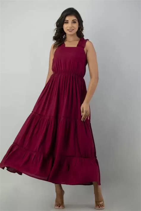 Maroon Solid Square Neck Maxi Dress by Wyshlist