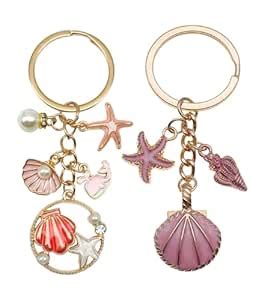 FFZDENA 2 Pieces Keychains Aesthetic, Pink Seashell Starfish Keychain ...