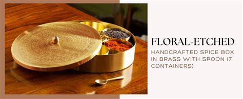 ExclusiveLane 'Floral-Etched' Handcrafted Brass Spice Box for Kitchen ...