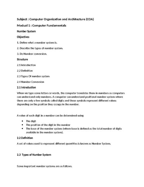 Number System Lecture Notes for COA 8086 Architecture - Studocu