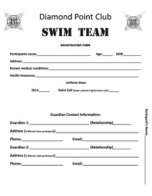 Fillable Online diamondpoint 2015 Swim Team Registration - DiamondPoint ...