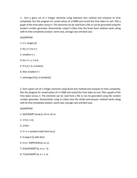 DAA Algorithm - Sort a given set of n integer elements using Selection ...