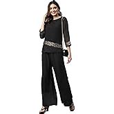Buy Cottinfab Women Black Solid Co-ord set with Ruffled and Sequined ...