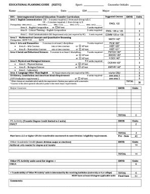 Fillable Online dvc EDUCATIONAL PLANNING GUIDE (IGETC) Sport: Counselor ...