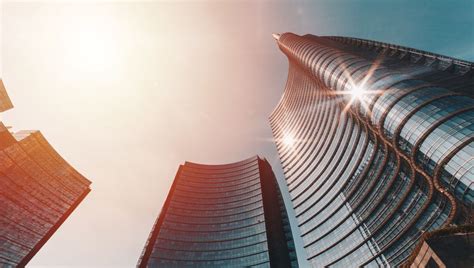 Download wallpaper 960x544 skyscrapers, bottom view, architecture ...