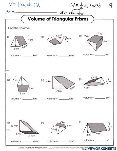 Image result for Triangular Prism Volume Worksheet Metric System