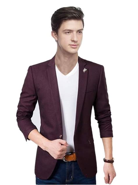 Buy Creative Men's Slim Fit Single Breasted Blazer (wine 38_Wine_Medium ...
