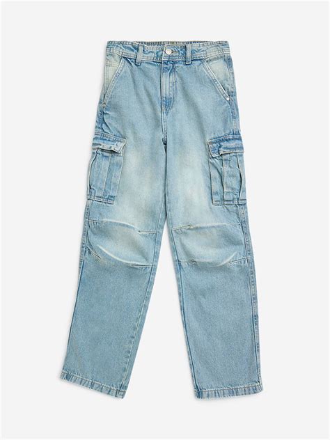Y&F Kids Light Blue Cargo-Style Straight-Fit Mid-Rise Jeans – Fashion ...