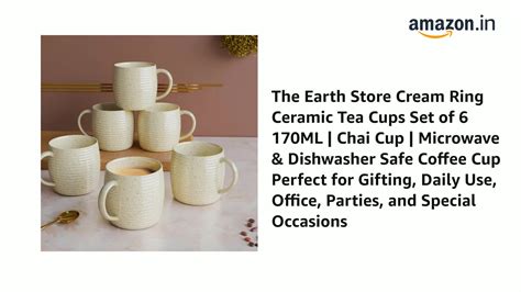 Watch The Earth Store Cream Ring Ceramic Tea Cups Set of 6 170ML | Chai ...