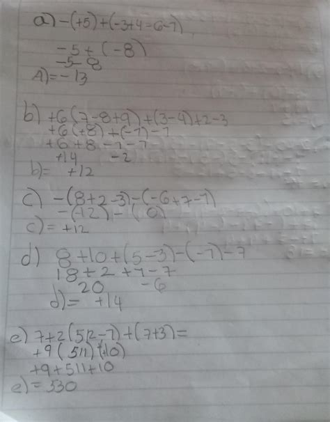 2. Resuelve las siguientes operaciones. a)-(+5)+(-3+4-6-1)- b)+6 (7-8+9 ...