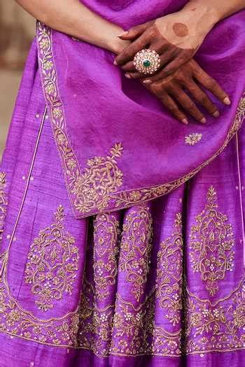 Buy Purple Silk, Organza Embroidery, Zinnia Florence Zardozi Bridal ...