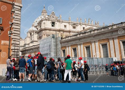 Crowd of Young People in Red Caps Waiting To Be Allowed into Vatican ...