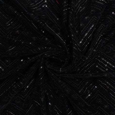 Black Color Chevron Velvet Embroidered Fabric