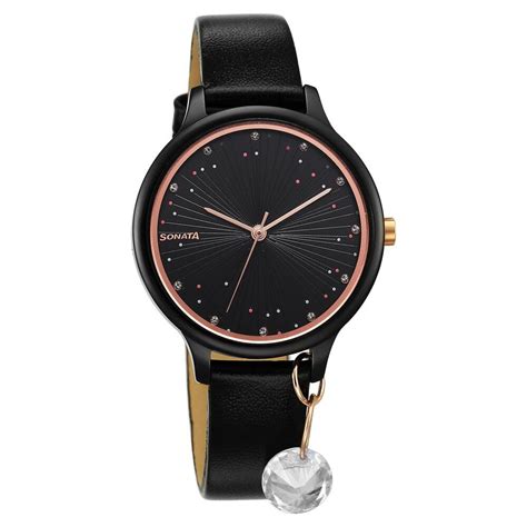 Sonata Blush Quartz Analog Black dial Leather Strap Watch for Women ...
