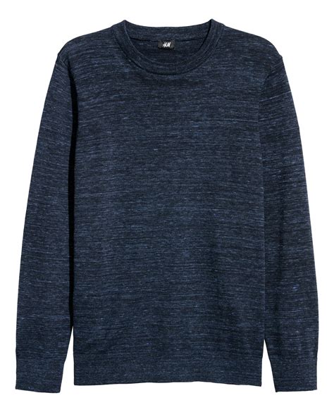 Slim Fit Fine-knit cotton jumper - Dark blue marl - Men | H&M IN