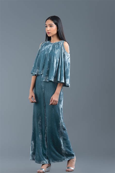 Icy Teal Telvet Jumpsuit – Lavanya Ahuja