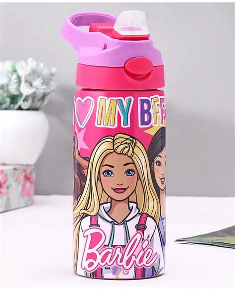 Barbie Stainless Steel Drinking Bottle, 430 ml, Automatic Straw System ...