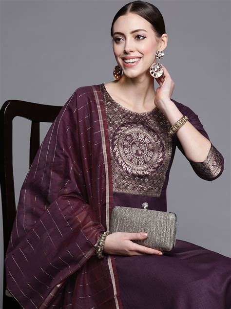 Indo Era Women Purple Yoke Design Kurta with Palazzos & With Dupatta ...