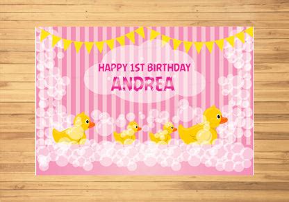 Duck Theme Girl With Name Backdrop | Personalized Party Supplies ...