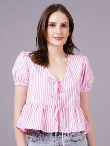 Burgstudio9 Casual Striped Women Pink Top - Buy Burgstudio9 Casual ...