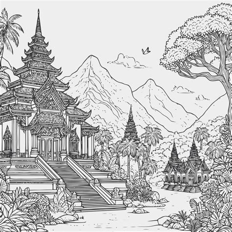 Line art of a buddhist temple | Premium AI-generated vector
